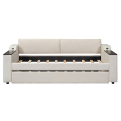 Bellemave® Twin Size Upholstery Daybed with Storage Arms, Trundle and USB Design Bellemave®