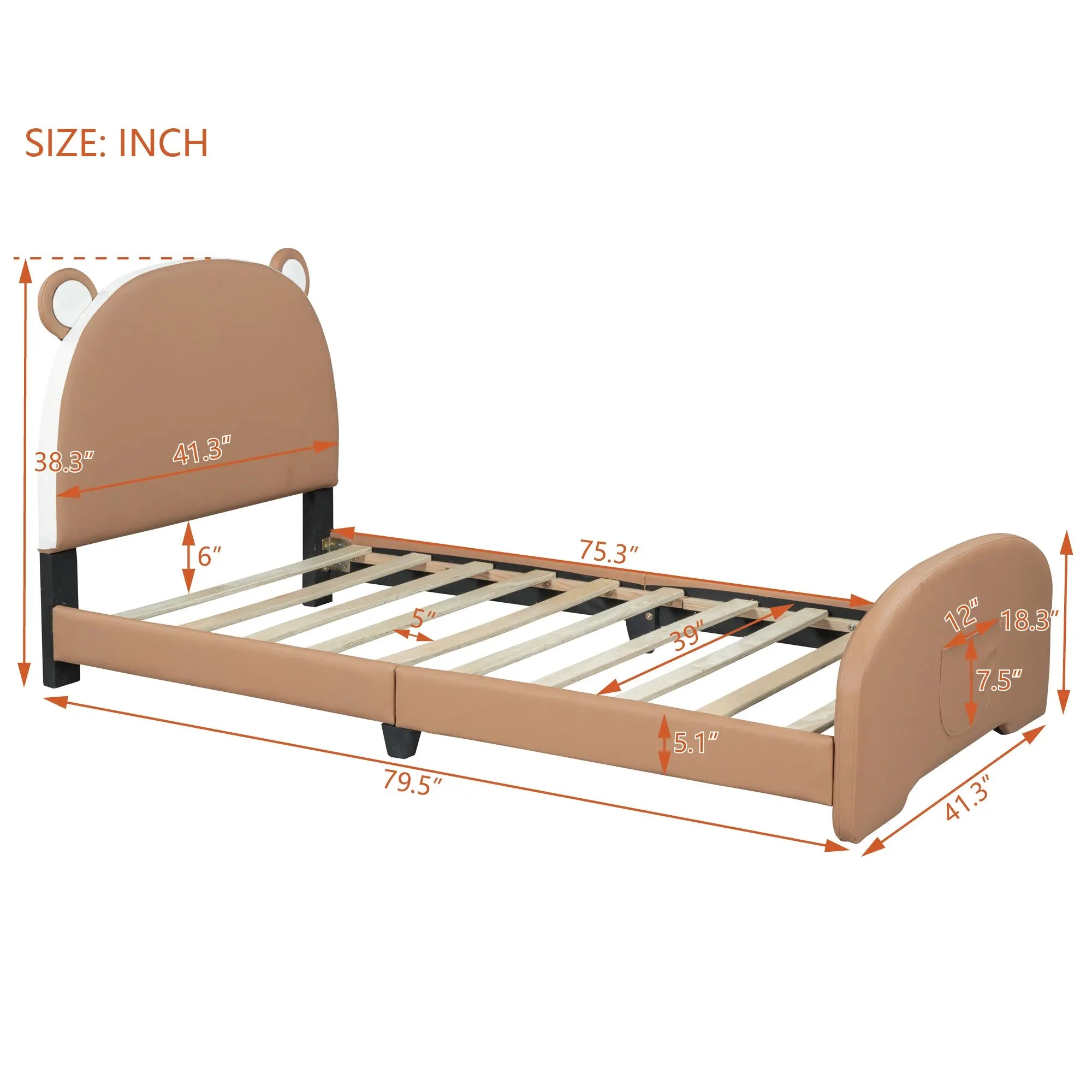 Bellemave® Twin Size Upholstered Platform Bed with Bear-shaped Headboard and Footboard Bellemave