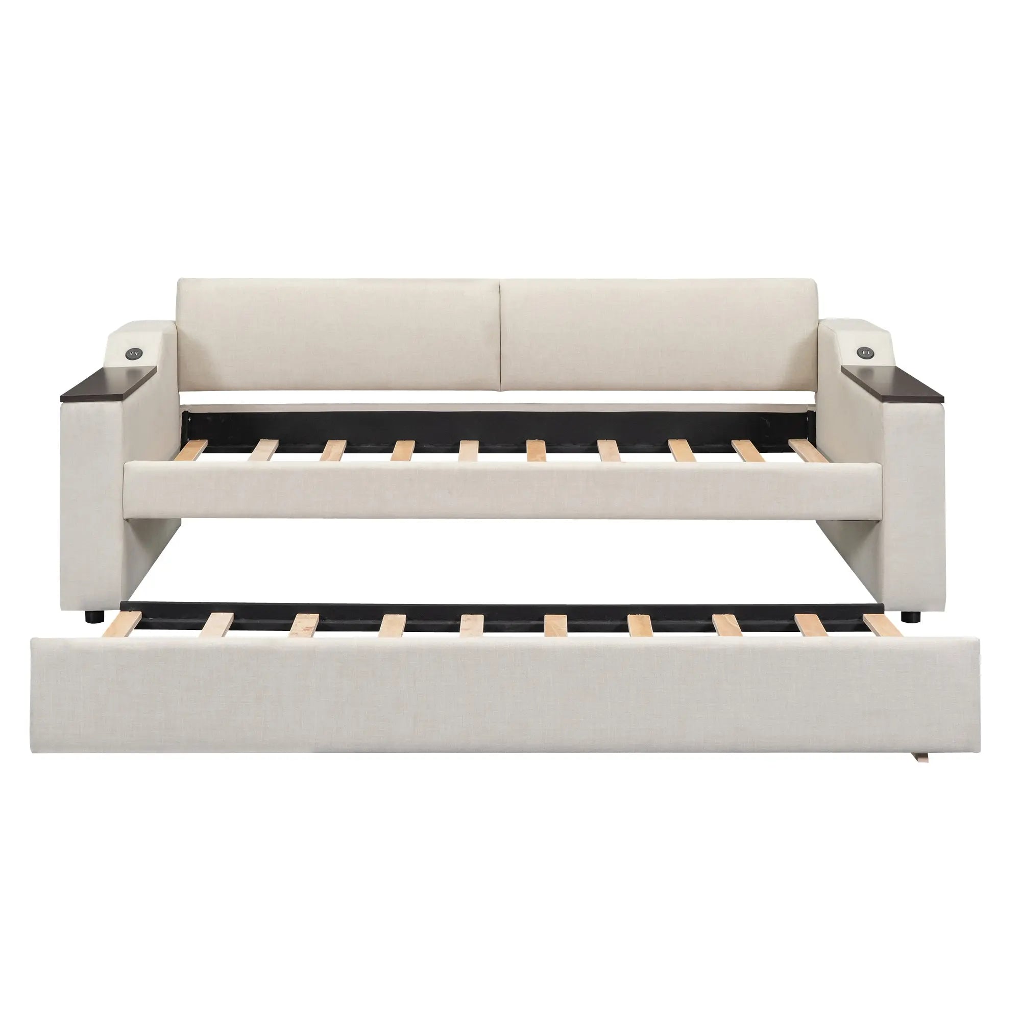 Bellemave® Twin Size Upholstery Daybed with Storage Arms, Trundle and USB Design Bellemave®