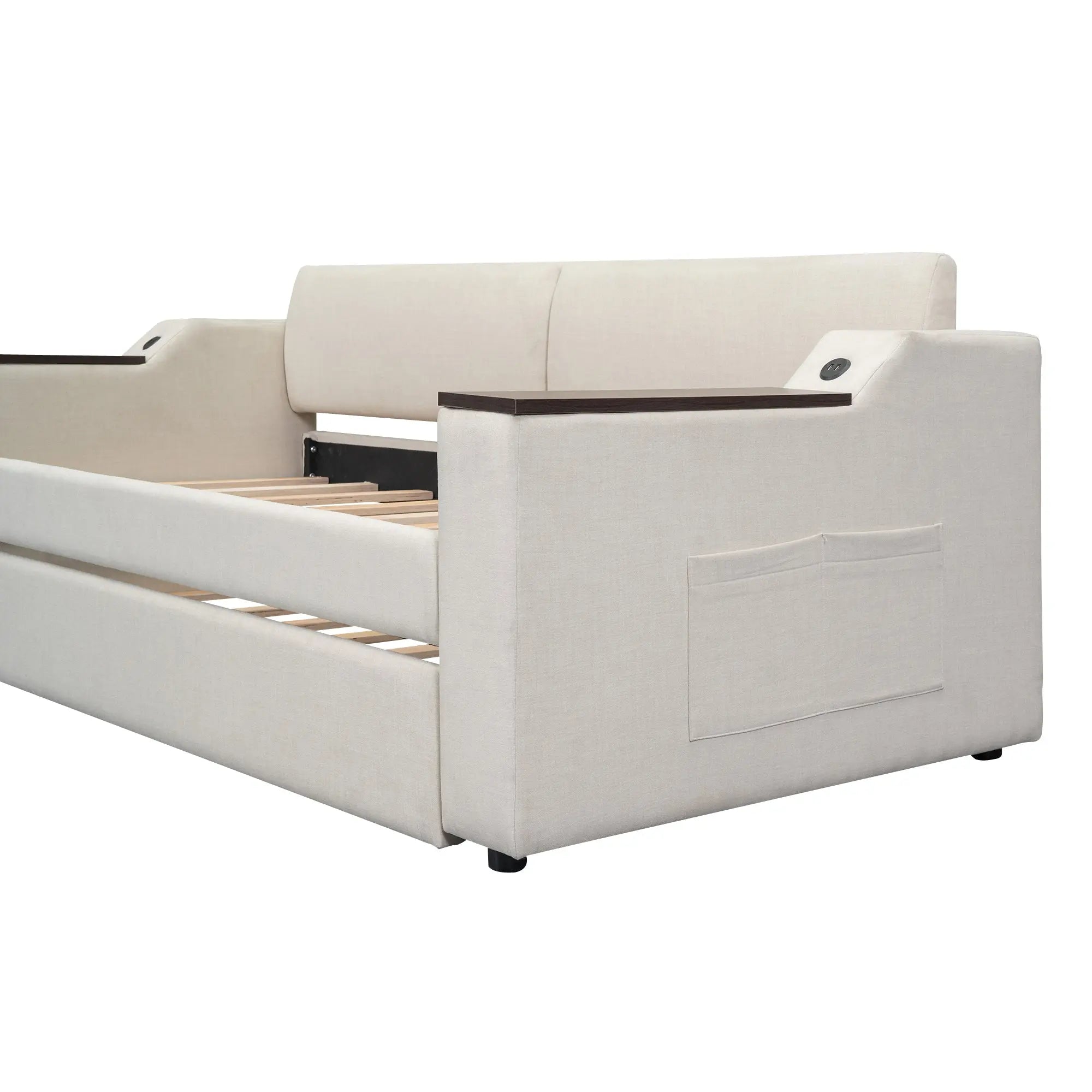 Bellemave® Twin Size Upholstery Daybed with Storage Arms, Trundle and USB Design Bellemave®