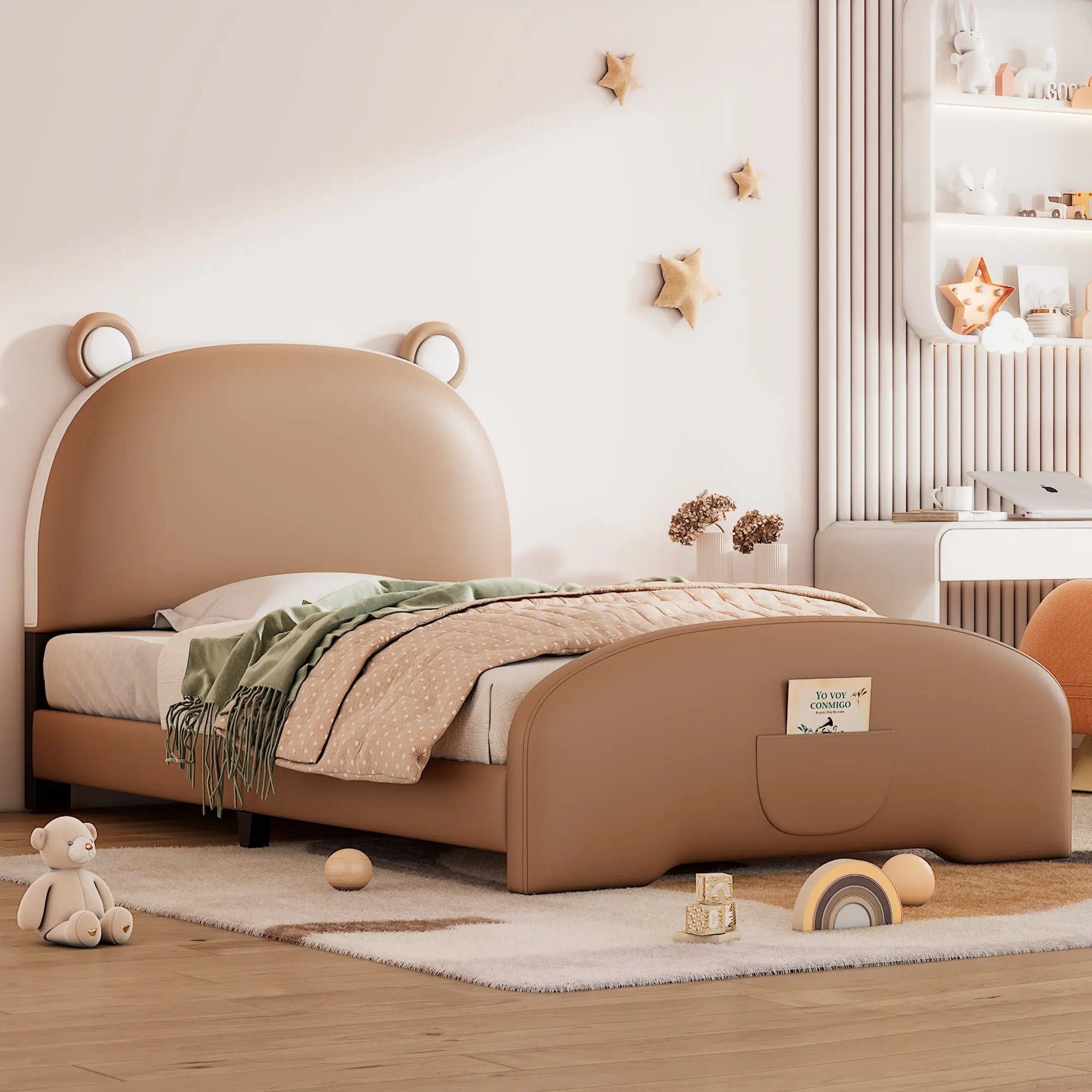 Bellemave® Twin Size Upholstered Platform Bed with Bear-shaped Headboard and Footboard Bellemave