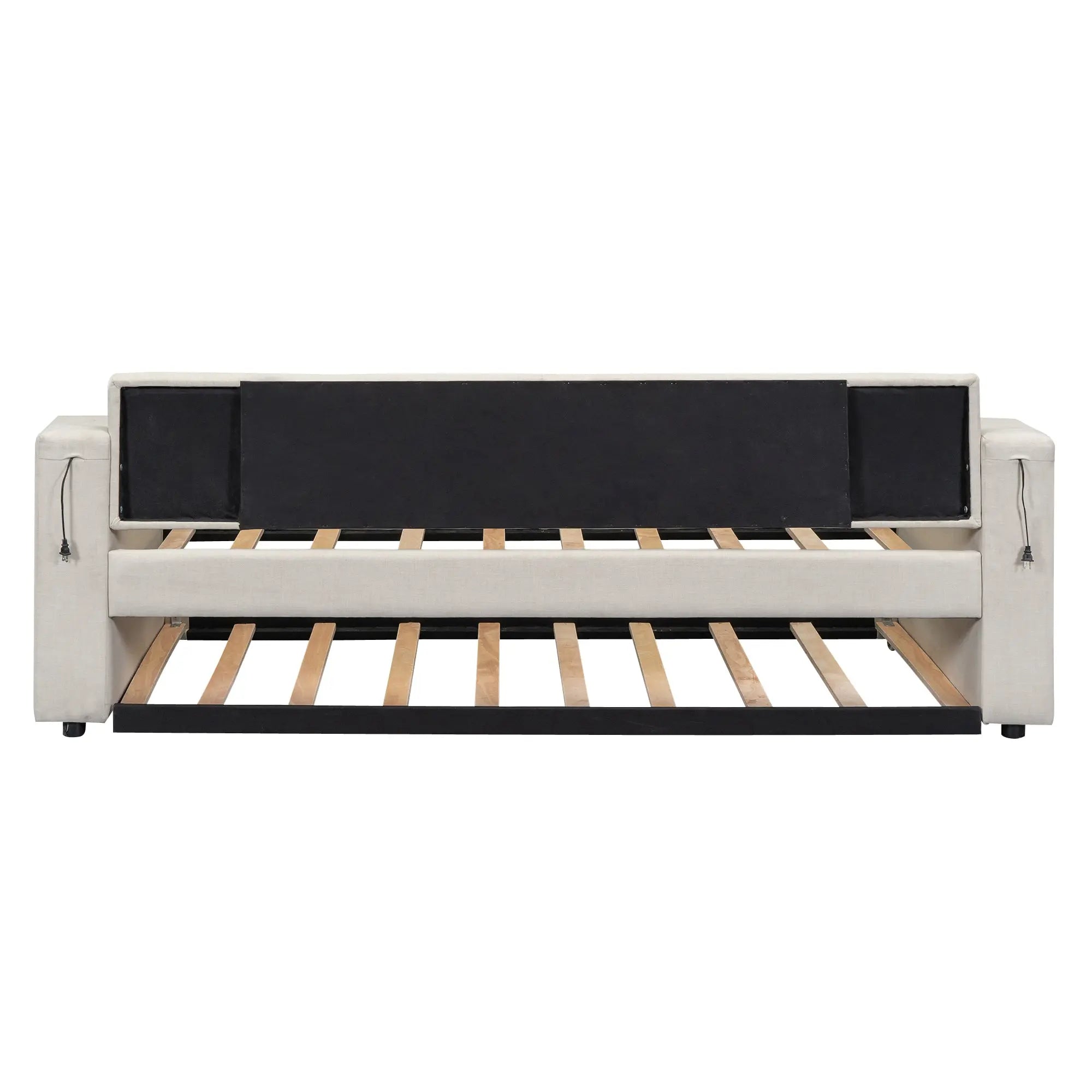 Bellemave® Twin Size Upholstery Daybed with Storage Arms, Trundle and USB Design Bellemave®