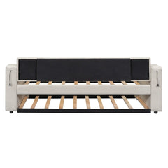 Bellemave® Twin Size Upholstery Daybed with Storage Arms, Trundle and USB Design Bellemave®