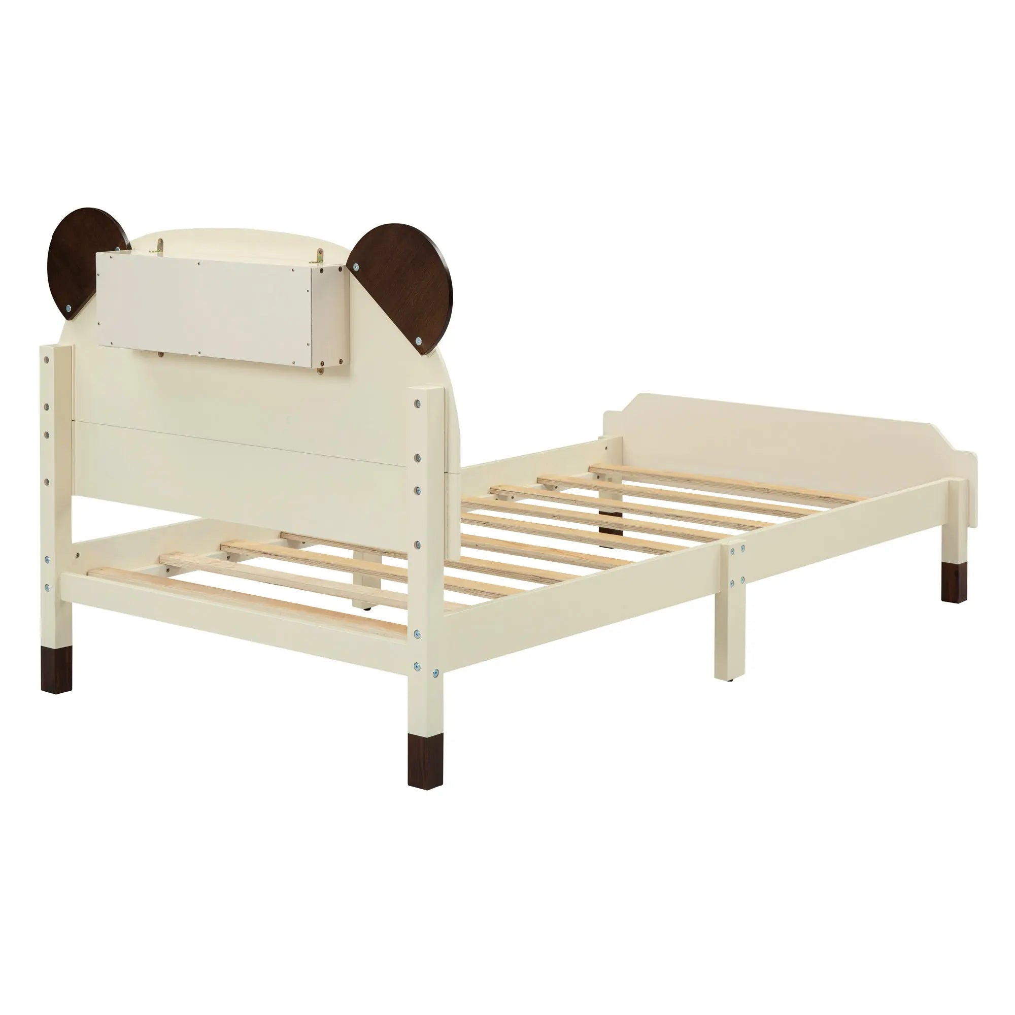 Bellemave Wood Platform Bed with Bear-shaped Headboard,Bed with Motion Activated Night Lights Bellemave