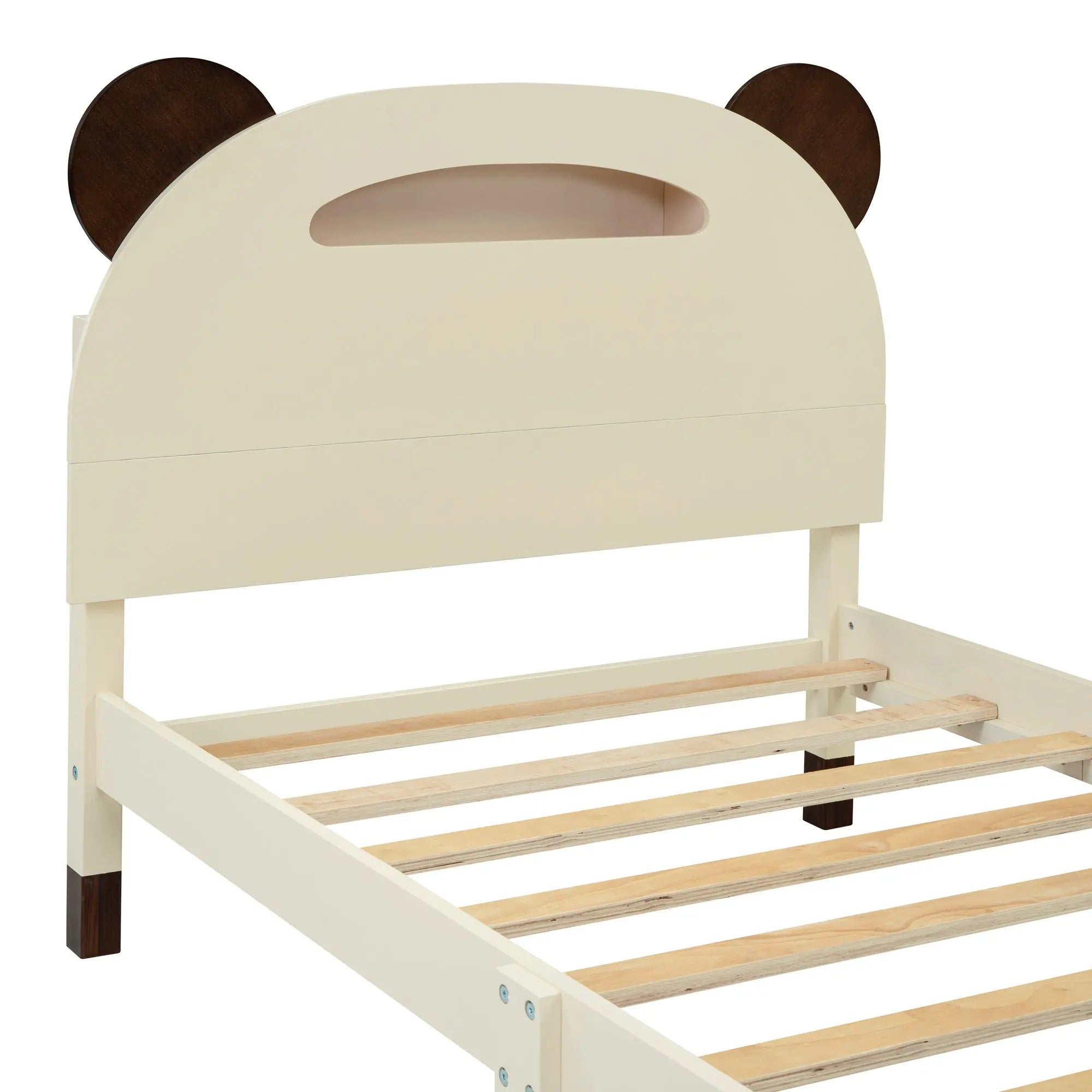 Bellemave Wood Platform Bed with Bear-shaped Headboard,Bed with Motion Activated Night Lights Bellemave