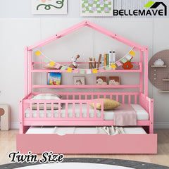 Bellemave® Wooden House Bed with Trundle Bed