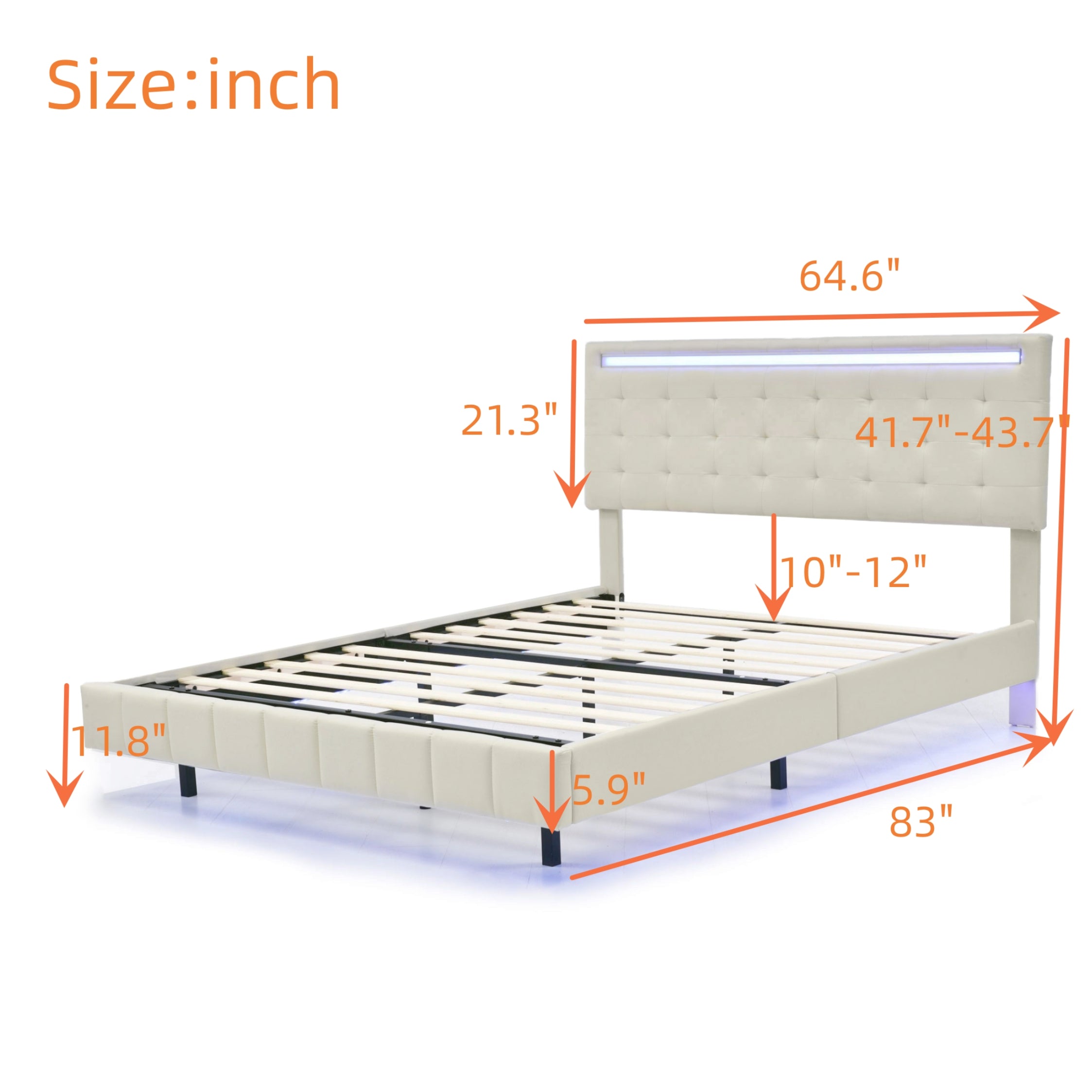 Bellemave® Queen Size Floating Upholstered Platform Bed with LED Lights and USB Charging Bellemave®
