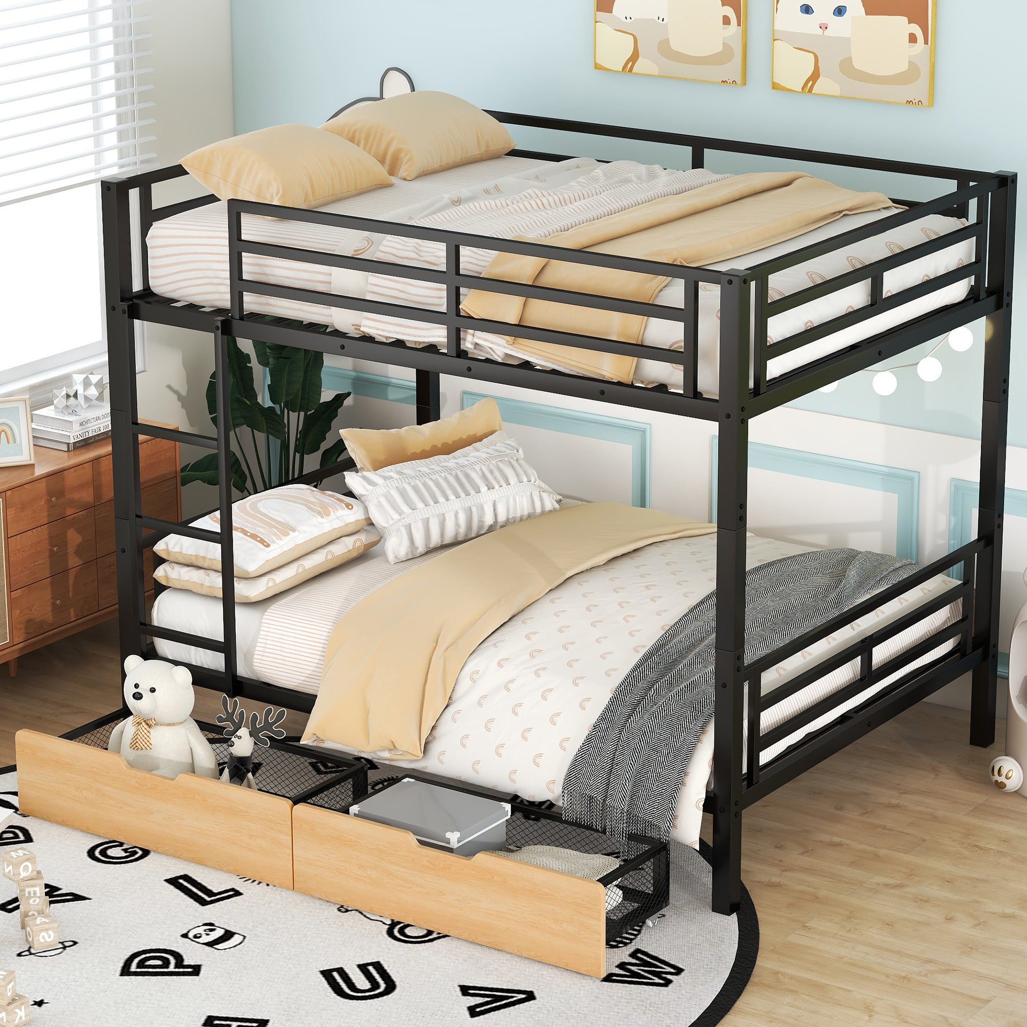 Bellemave® Full Size Metal Convertible Bunk Bed with 2 Drawers Bellemave®
