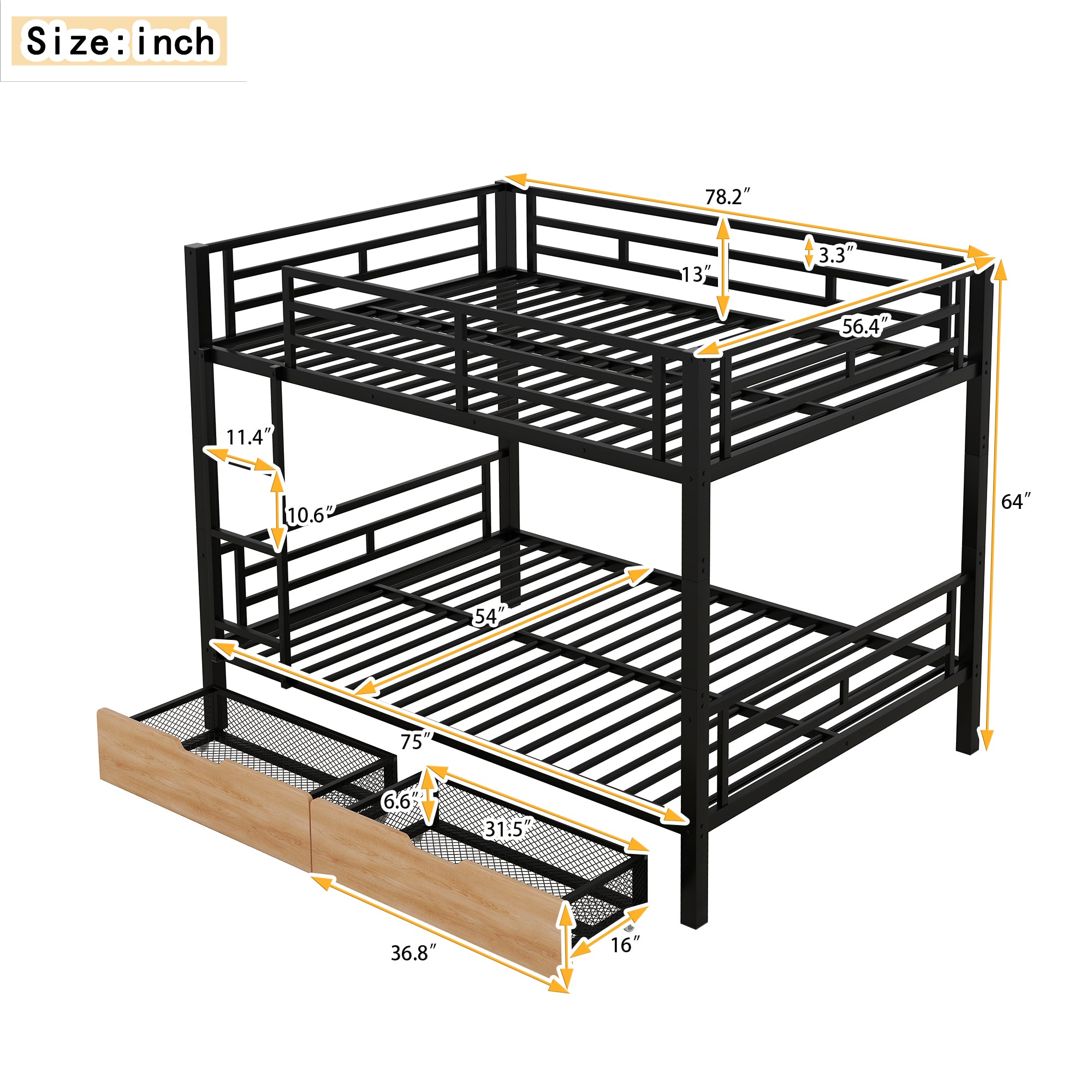 Bellemave® Full Size Metal Convertible Bunk Bed with 2 Drawers Bellemave®