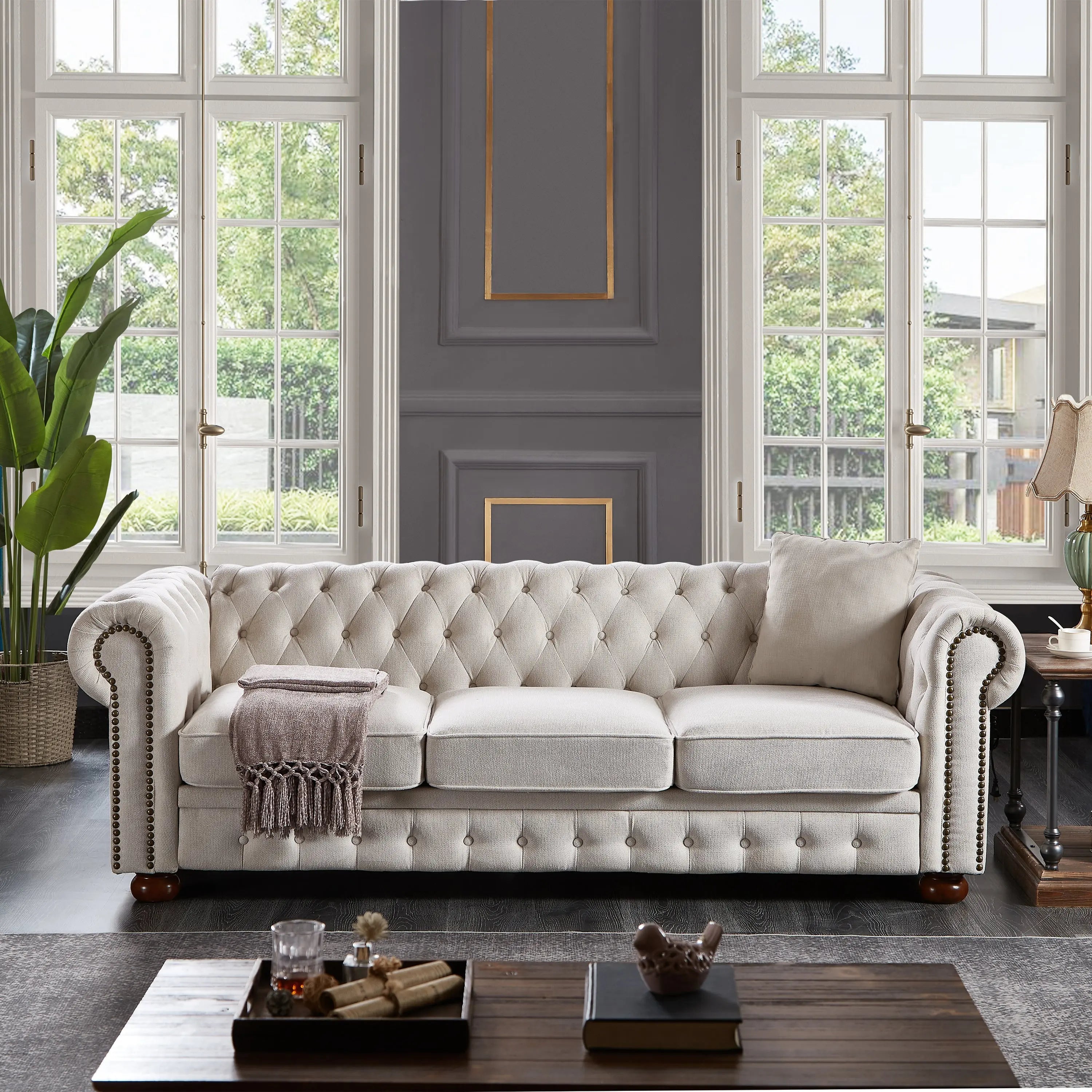 Bellemave 88.5" Chesterfield Sofa Linen Fabric Bellemave