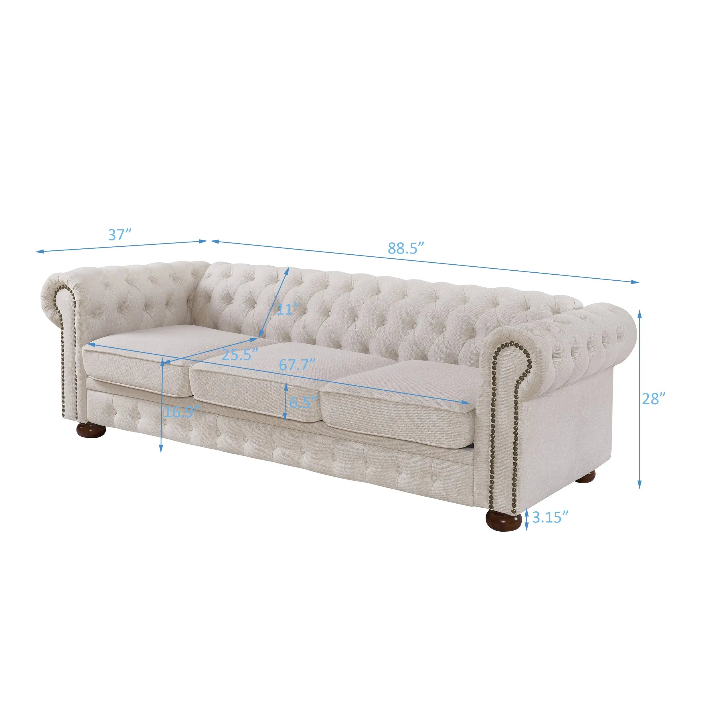 Bellemave 88.5" Chesterfield Sofa Linen Fabric Bellemave