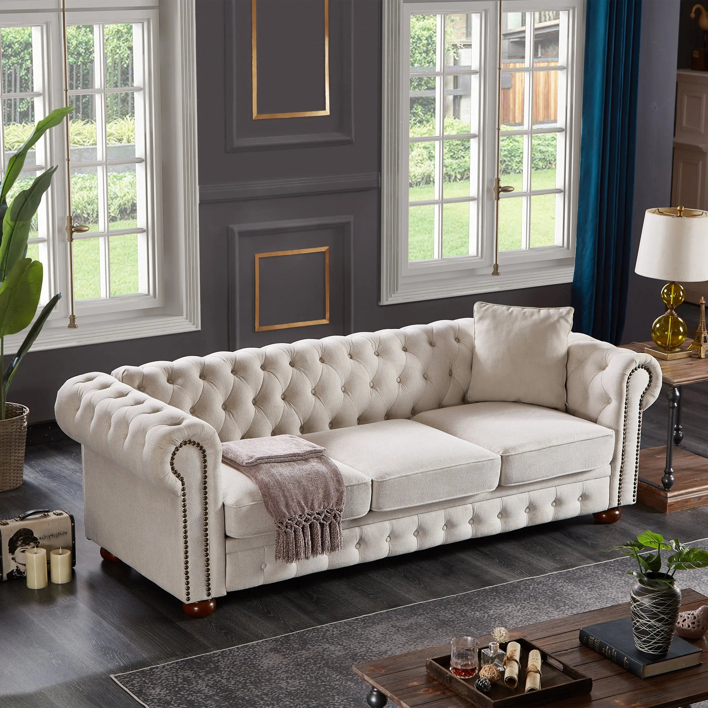 Bellemave 88.5" Chesterfield Sofa Linen Fabric Bellemave