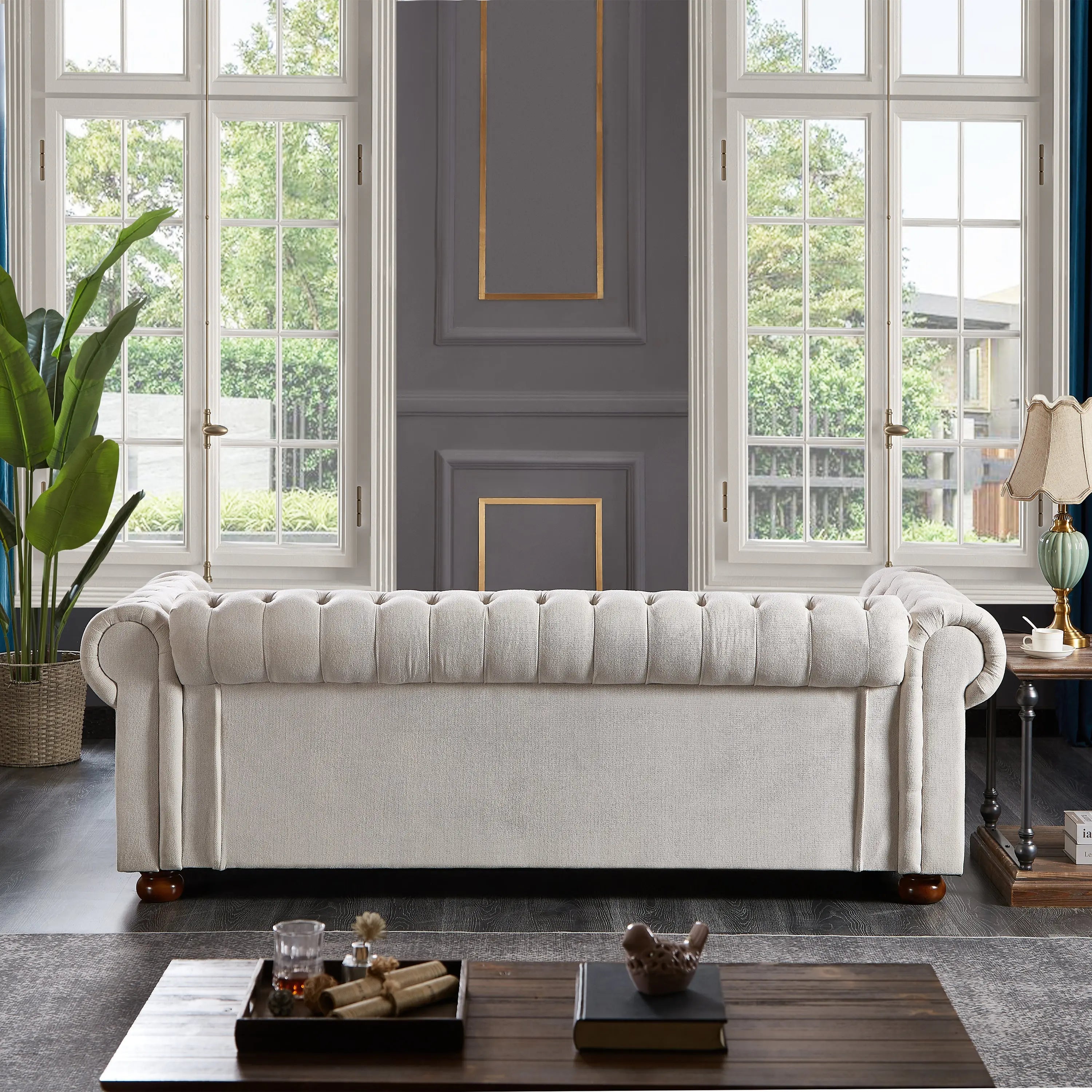 Bellemave 88.5" Chesterfield Sofa Linen Fabric Bellemave