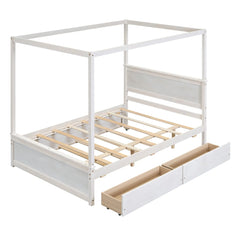 Bellemave® Full Size Wood Canopy Platform Bed with Trundle and two Drawers,with Support Slats Bellemave®