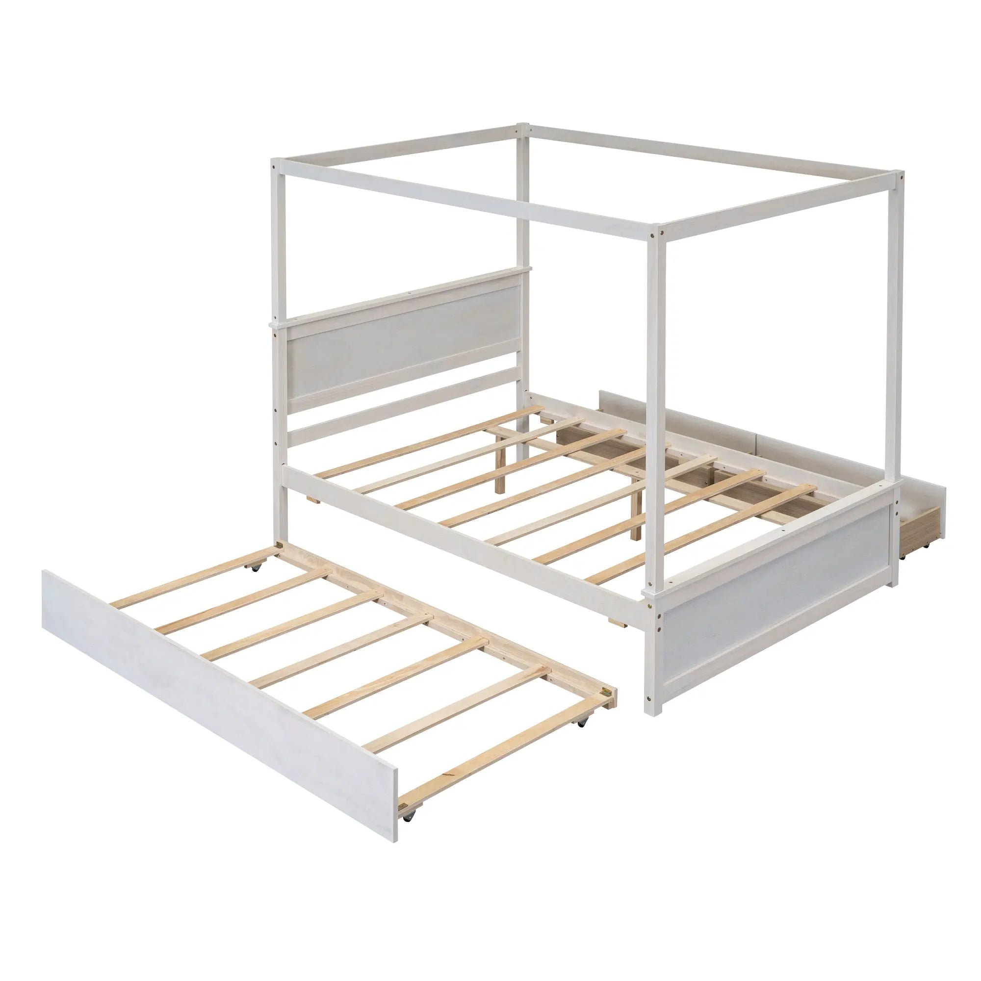 Bellemave® Full Size Wood Canopy Platform Bed with Trundle and two Drawers,with Support Slats Bellemave®