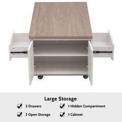 Bellemave 47.24" Modern Walnut & White Lift Top Coffee Table Multifunctional Table with Drawers & Shelves