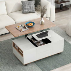 Bellemave 47.24" Modern Walnut & White Lift Top Coffee Table Multifunctional Table with Drawers & Shelves