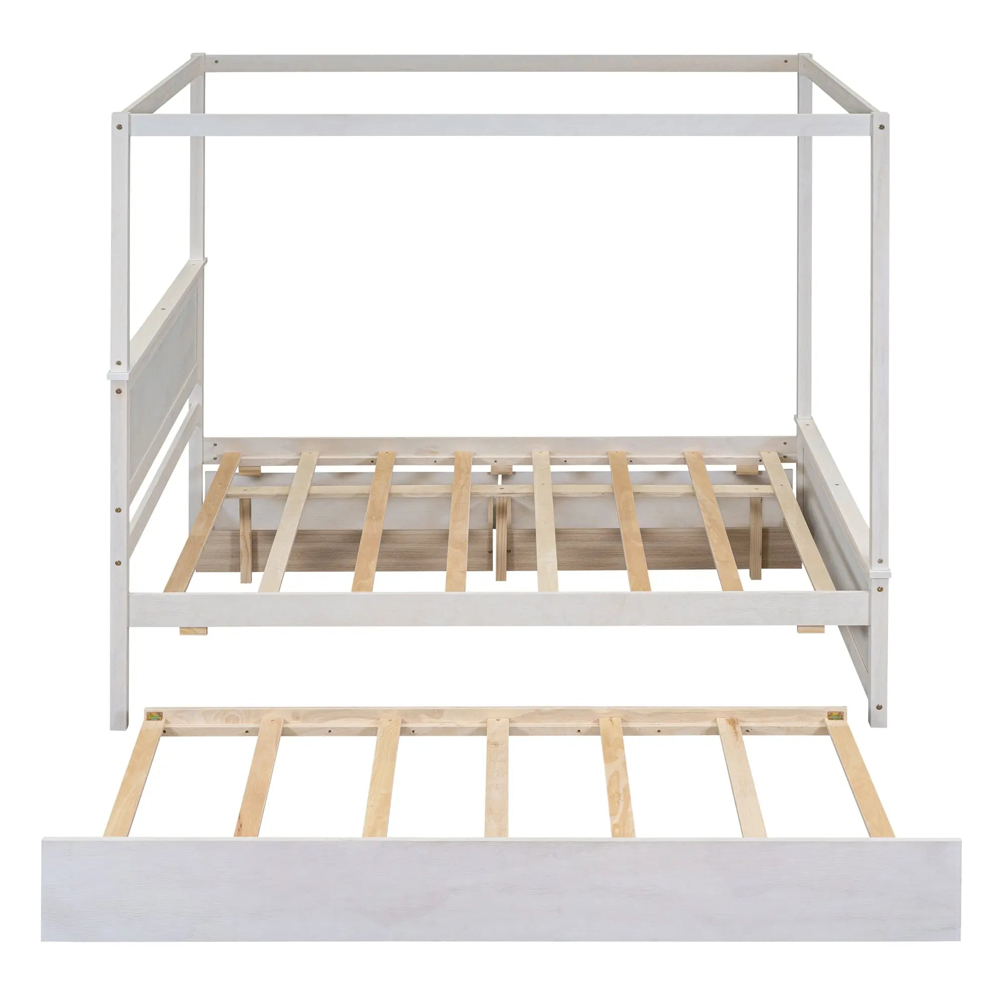 Bellemave® Full Size Wood Canopy Platform Bed with Trundle and two Drawers,with Support Slats Bellemave®