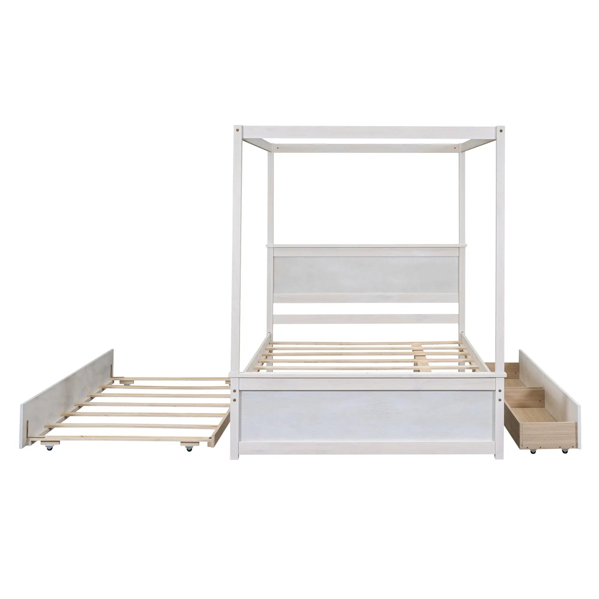 Bellemave® Full Size Wood Canopy Platform Bed with Trundle and two Drawers,with Support Slats Bellemave®