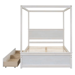 Bellemave® Full Size Wood Canopy Platform Bed with 2 Drawers and Support Slats Bellemave®