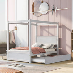 Bellemave® Full Size Wood Canopy Platform Bed with Trundle and two Drawers,with Support Slats Bellemave®