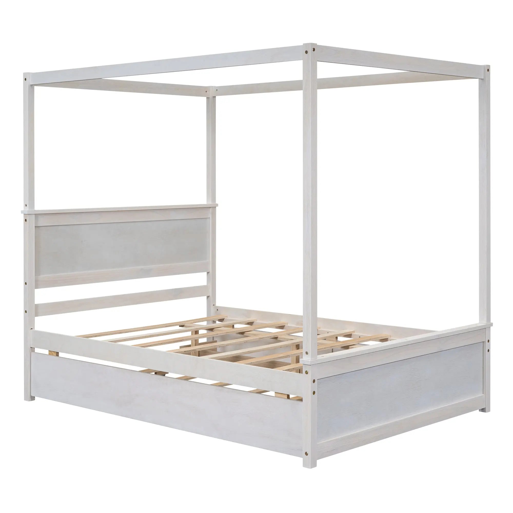 Bellemave® Full Size Wood Canopy Platform Bed with Trundle and two Drawers,with Support Slats Bellemave®