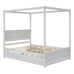 Bellemave® Full Size Wood Canopy Platform Bed with Trundle and two Drawers,with Support Slats Bellemave®