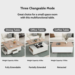 Bellemave 47.24" Modern Walnut & White Lift Top Coffee Table Multifunctional Table with Drawers & Shelves