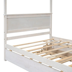 Bellemave® Full Size Wood Canopy Platform Bed with Trundle and two Drawers,with Support Slats Bellemave®