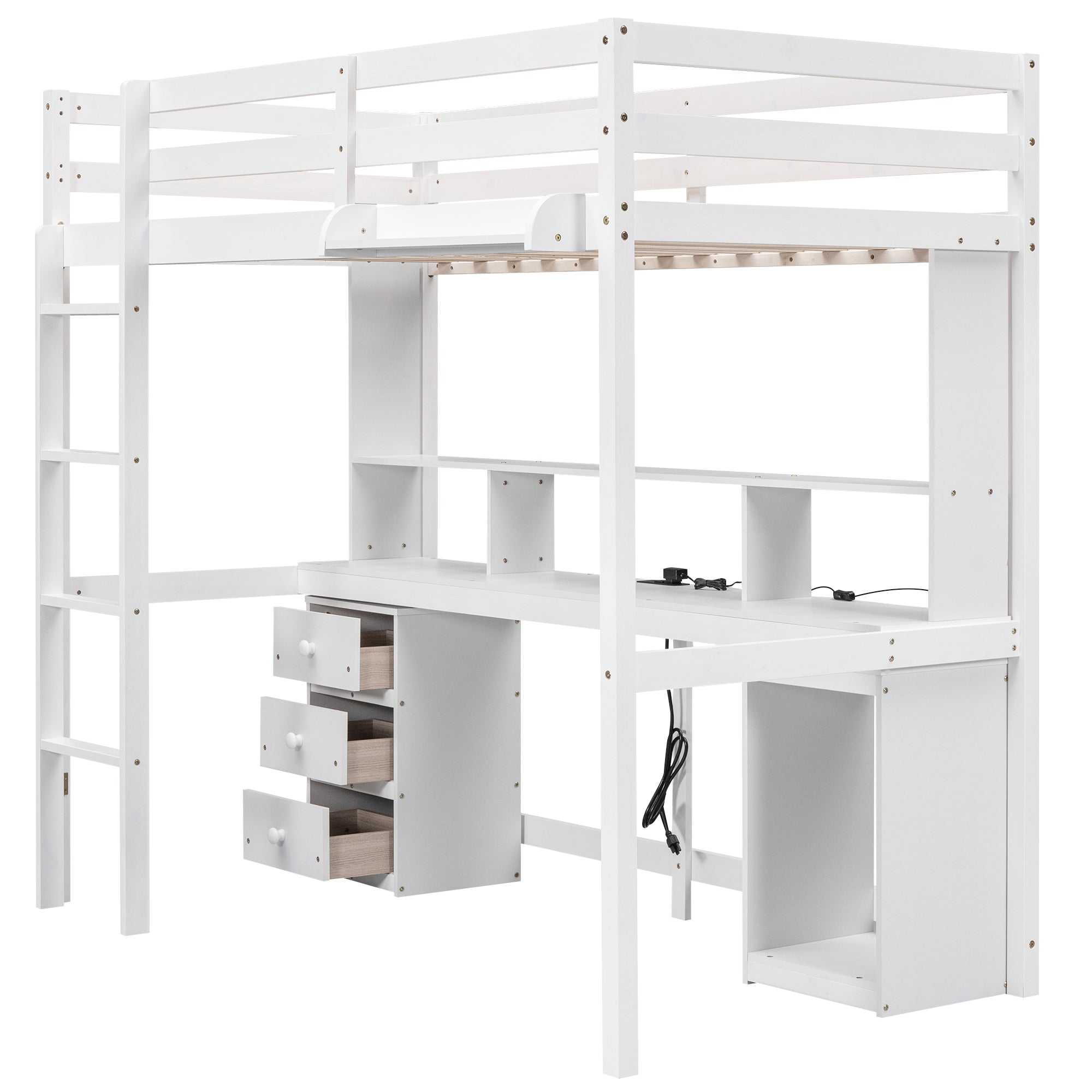 Bellemave® Loft Bed with Multi-storage Desk, LED light and Bedside Tray, Charging Station Bellemave®