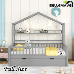 Bellemave® Wooden House Bed with 2 Drawers and Storage Shelf