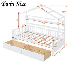 Bellemave® Wooden House Bed with 2 Drawers and Storage Shelf