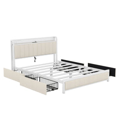 Bellemave® Queen Size Upholstered Platform Bed with LED Headboard,4 Storage Drawers and USB Ports Bellemave®