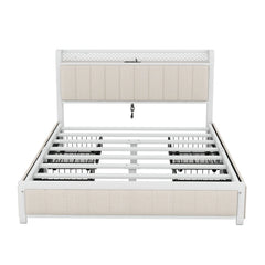 Bellemave® Queen Size Upholstered Platform Bed with LED Headboard,4 Storage Drawers and USB Ports Bellemave®