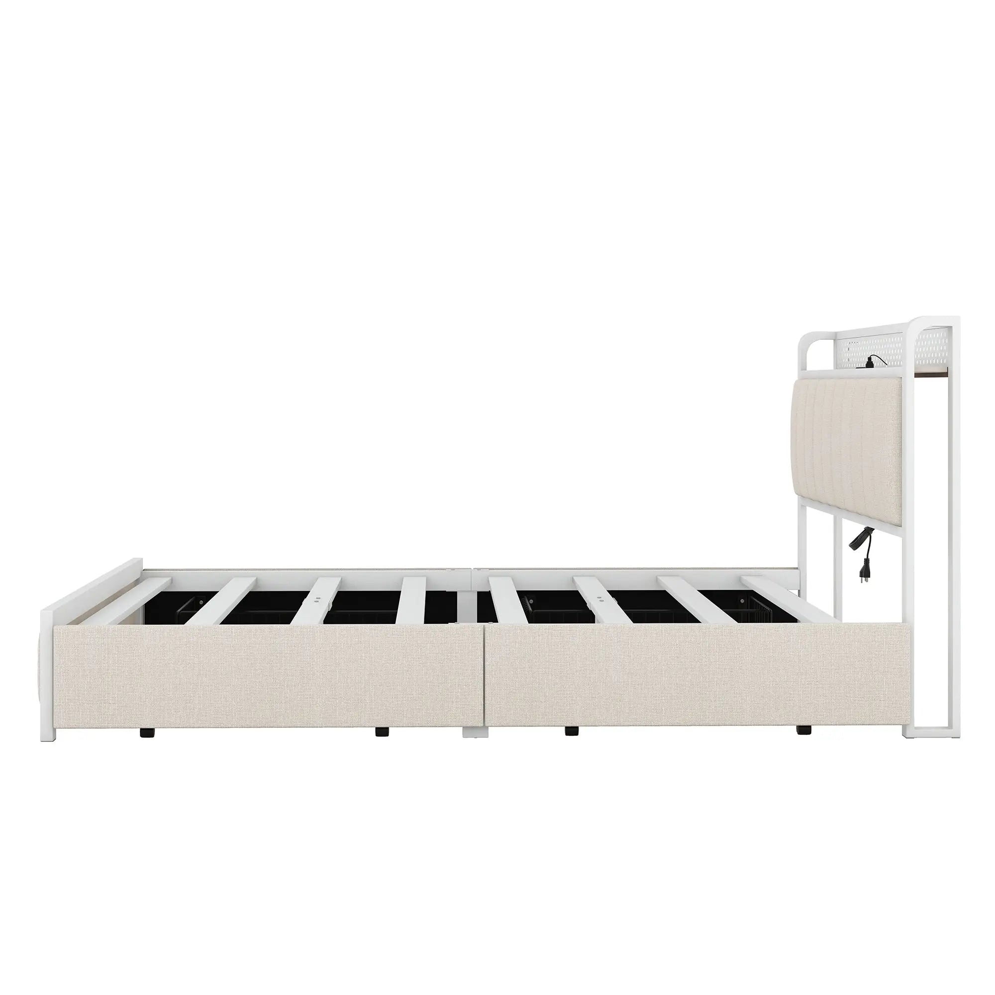 Bellemave® Queen Size Upholstered Platform Bed with LED Headboard,4 Storage Drawers and USB Ports Bellemave®