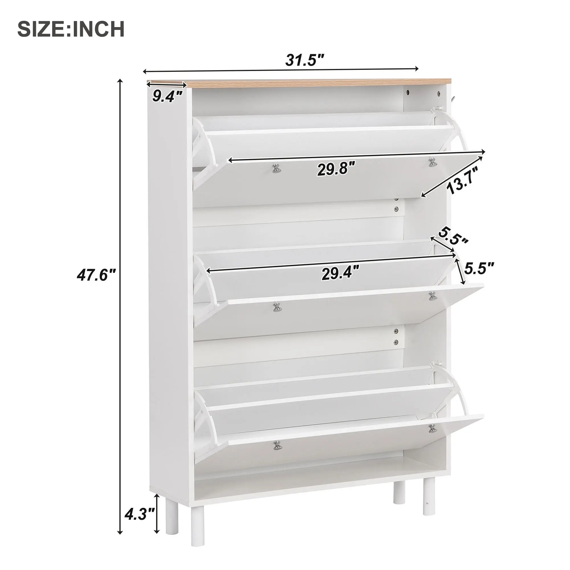 Bellemave® Narrow Design Shoe Cabinet with 3 Flip Drawers,3 Hooks and Adjustable Panel Bellemave®