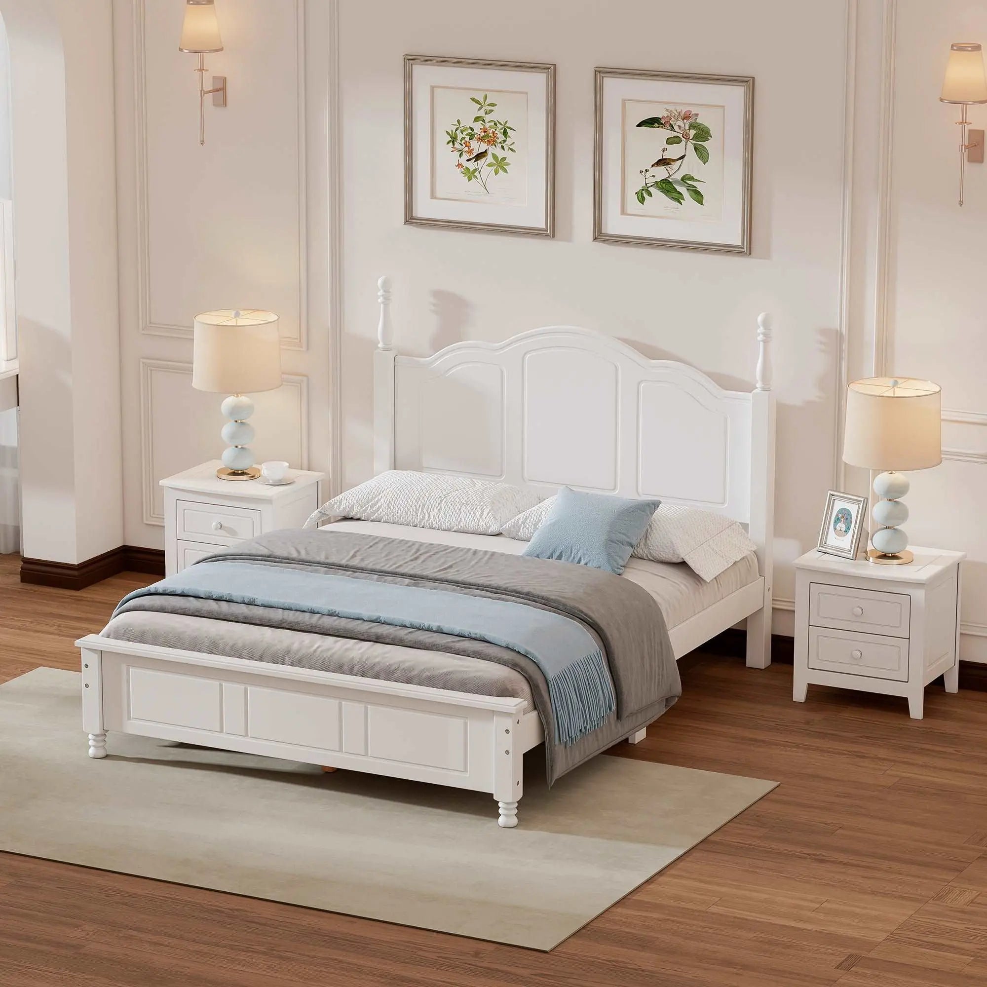 Bellemave® 3-Pieces Bedroom Sets,Wood Platform Bed and Two Nightstands