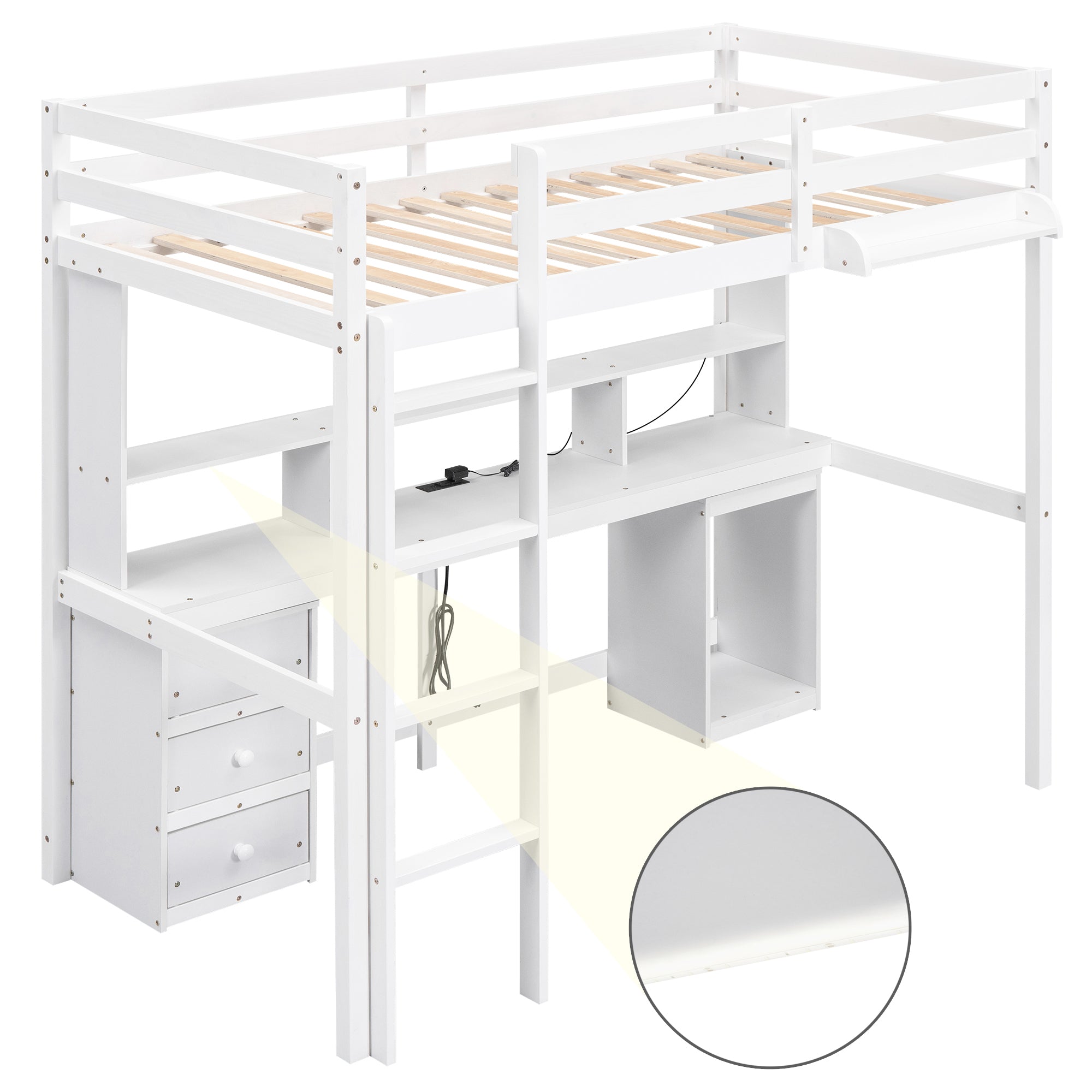 Bellemave® Loft Bed with Multi-storage Desk, LED light and Bedside Tray, Charging Station Bellemave®
