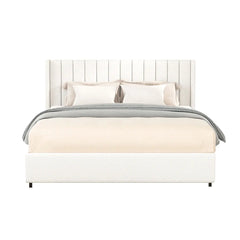 Bellemave® Queen Size Ivory Upholstered Platform Bed with Patented 4 Drawers Storage, Tufted Headboard and Wooden Slat Support Bellemave®