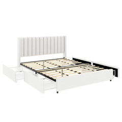 Bellemave® Queen Size Ivory Upholstered Platform Bed with Patented 4 Drawers Storage, Tufted Headboard and Wooden Slat Support Bellemave®