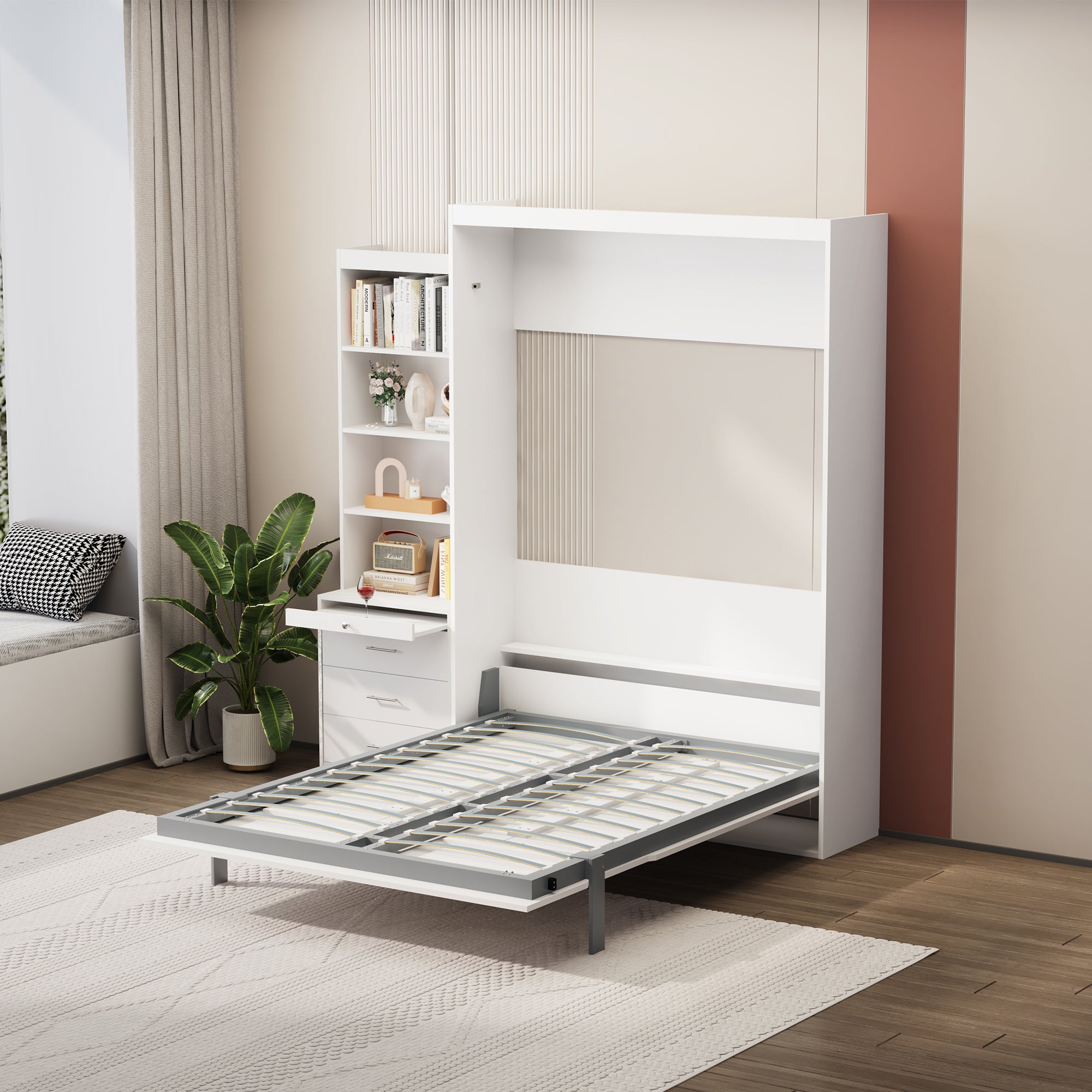 Bellemave® Full Size Vertical Murphy Bed with Shelf and Drawers,with New Style Gas Struts Bellemave®