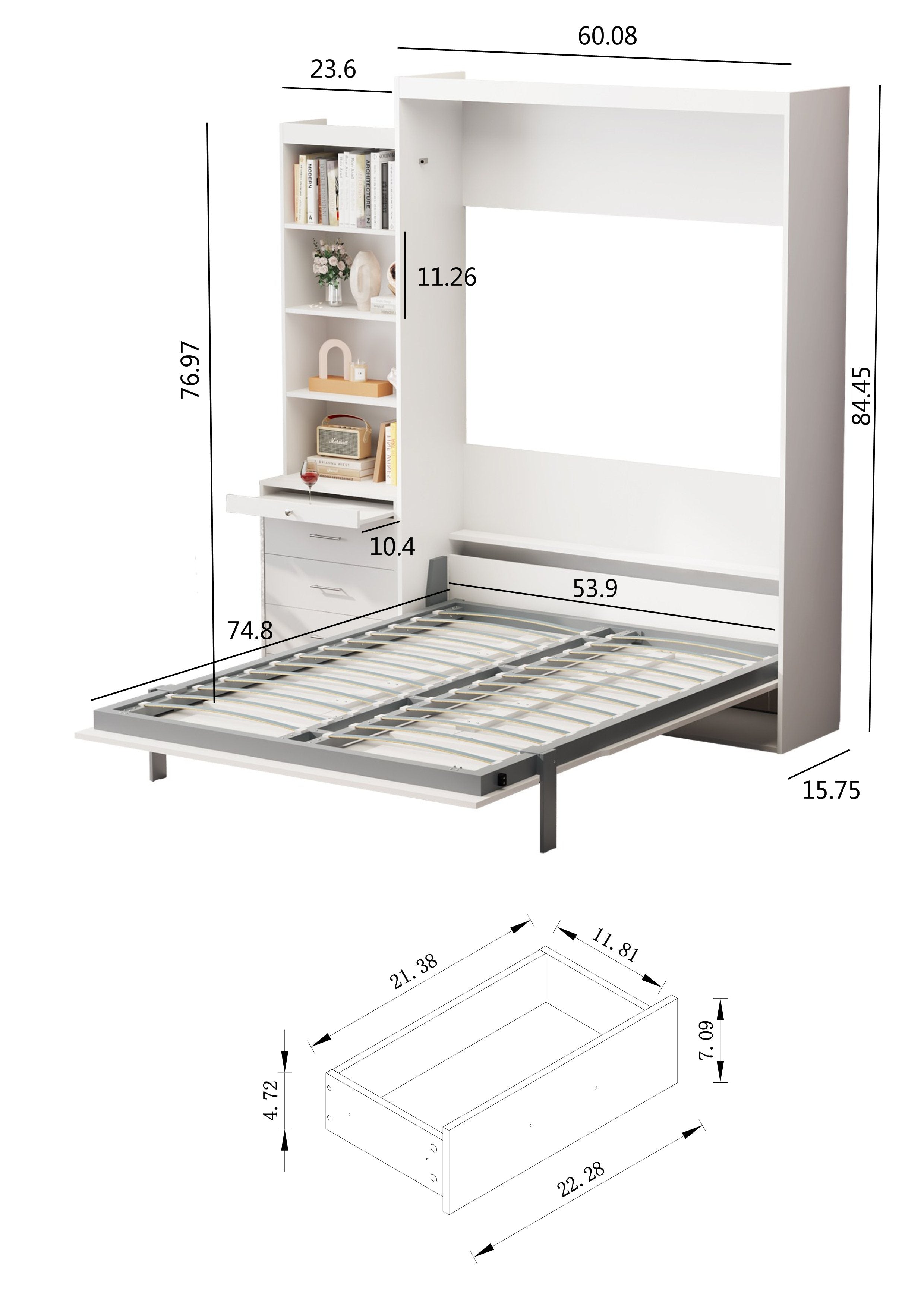 Bellemave® Full Size Vertical Murphy Bed with Shelf and Drawers,with New Style Gas Struts Bellemave®