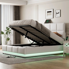 Bellemave® Tufted Upholstered Platform Bed with Hydraulic Storage System,PU Storage Bed with LED Lights and USB charger Bellemave®