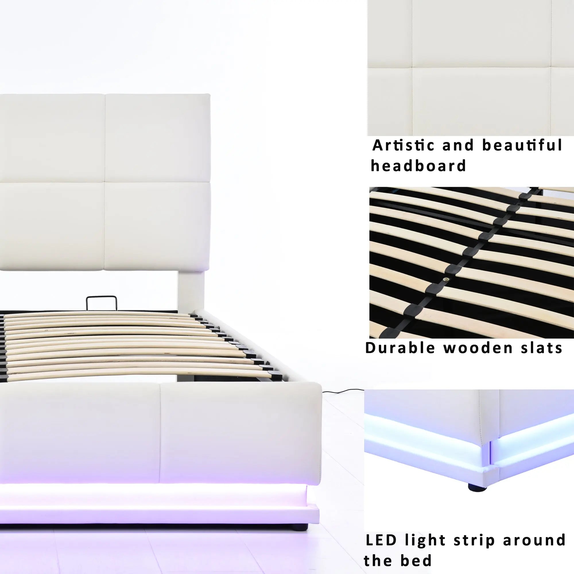 Bellemave® Tufted Upholstered Platform Bed with Hydraulic Storage System,PU Storage Bed with LED Lights and USB charger Bellemave®