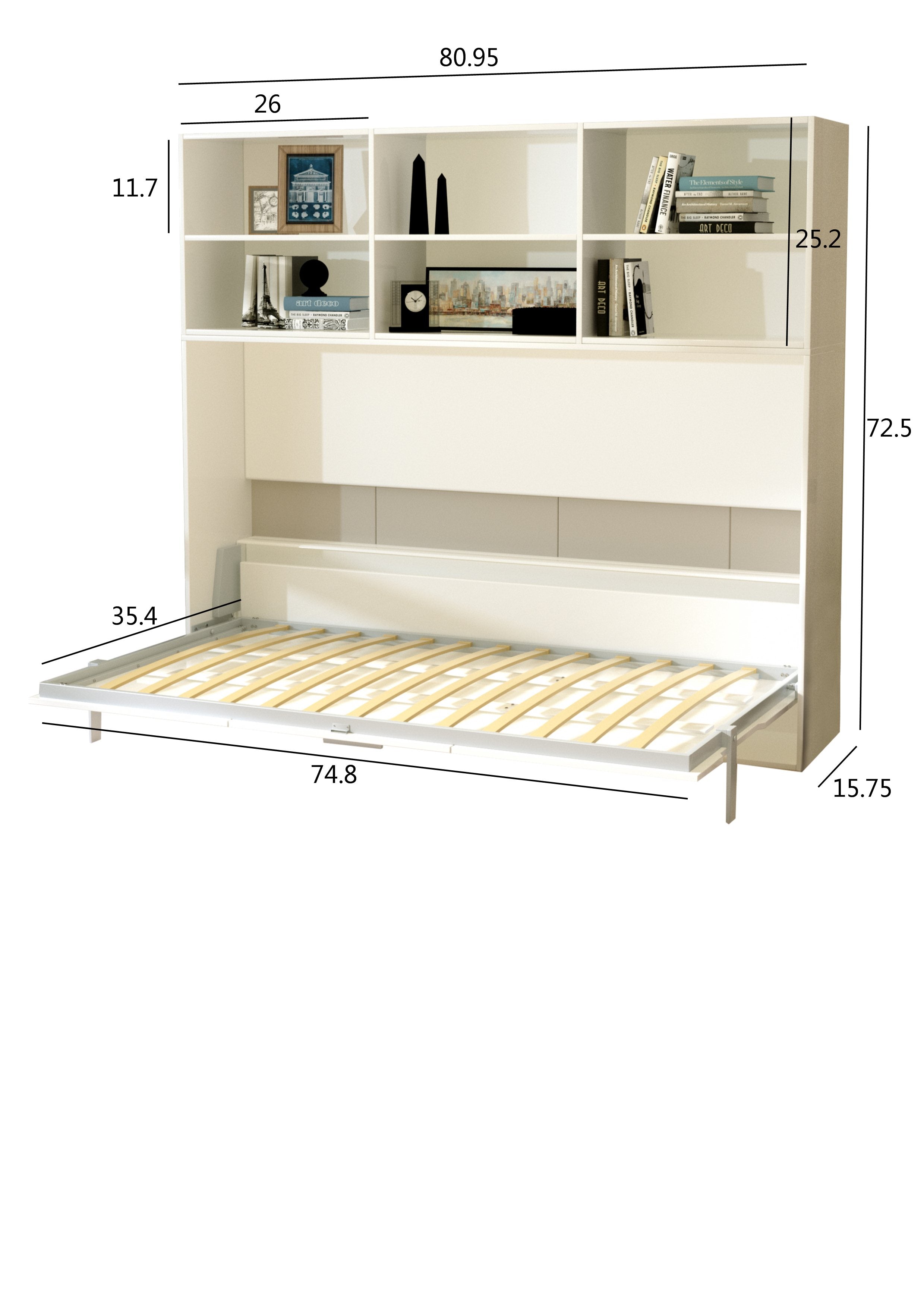 Bellemave® Twin Size Horizontal Murphy Bed with Shelf Storage and New Style Gas Struts Bellemave®