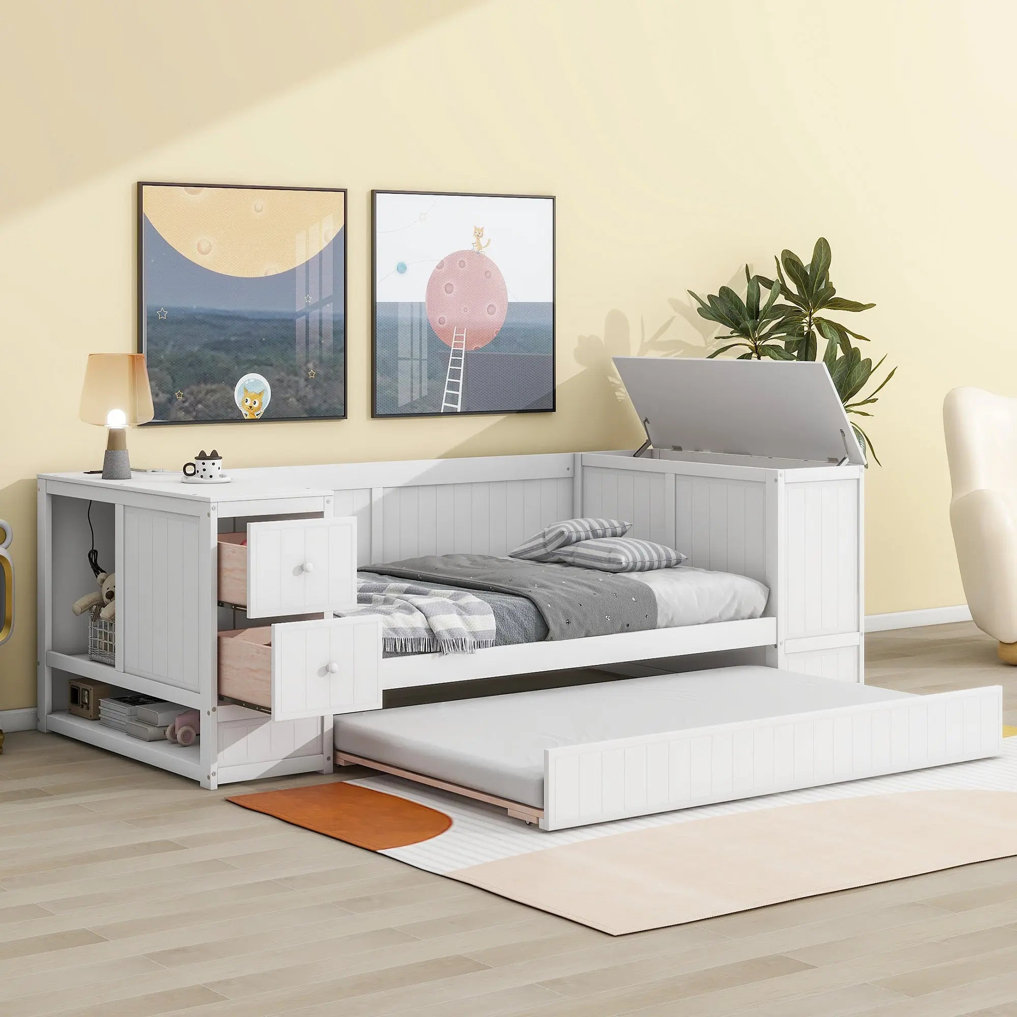 Bellemave® Twin Size Daybed with Storage Arms, Trundle and Charging Station Bellemave®