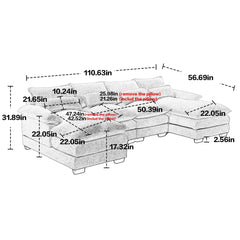 Bellemave 110.62" Modern Large Chenille Fabric U-Shape Sectional Sofa