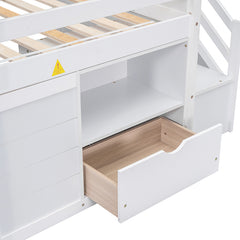 Bellemave® Twin Size Low Loft Bed with Stair, Drawer and Shelf, Built-In Space Under Bed