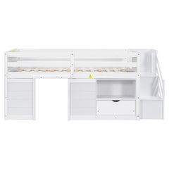 Bellemave® Twin Size Low Loft Bed with Stair, Drawer and Shelf, Built-In Space Under Bed