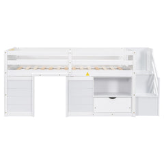 Bellemave® Twin Size Low Loft Bed with Stair, Drawer and Shelf, Built-In Space Under Bed Bellemave®